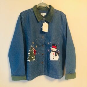 Christopher & Banks snowman Denim Coat Jacket Size XL new with tag